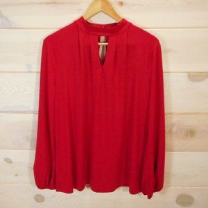 Chico’s Size 2 Women's L Keyhole Top Blouse Red Long Sleeve Knit Stretch